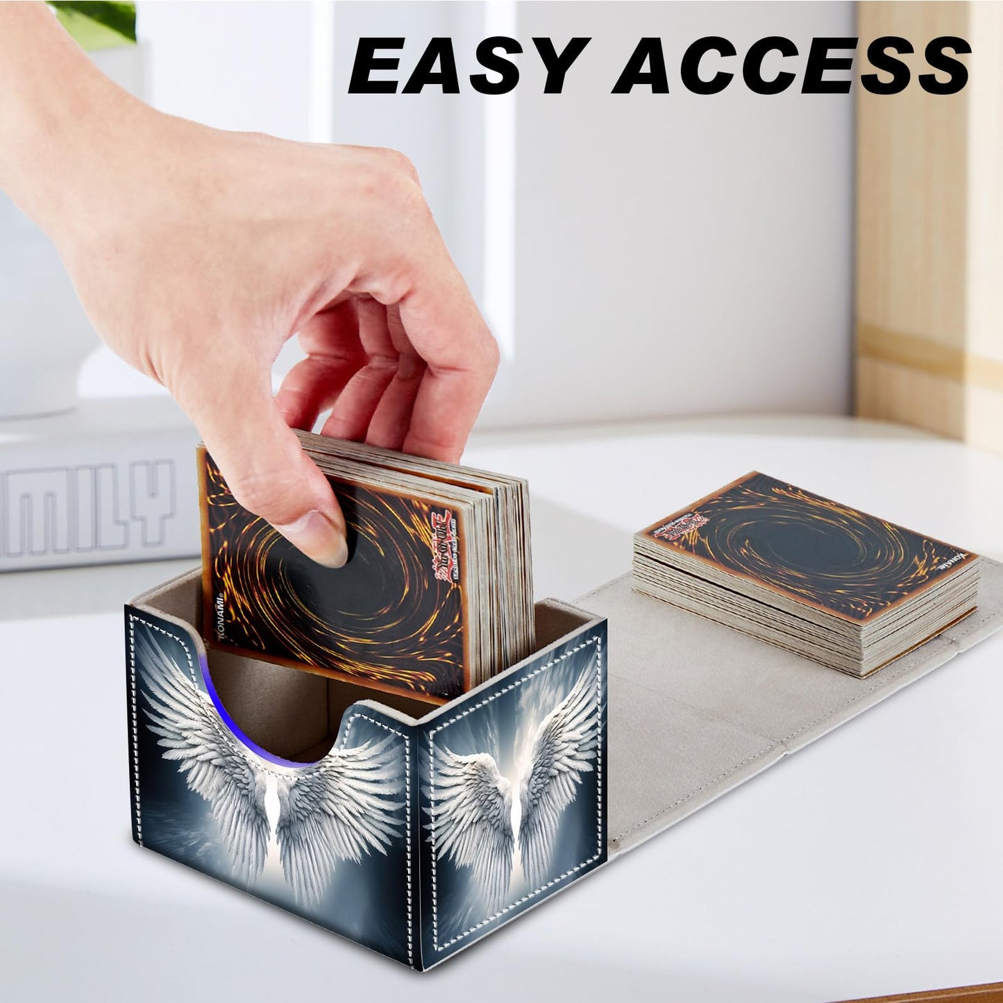 Card Game Storage Box TCG Deck Box MTG Card Box Organizer Trading Card Case Commander Deck Box TCG Card Storage Box Magnetic Closure Creative Pattern Up to 200 Cards  Sacred Angel Wing