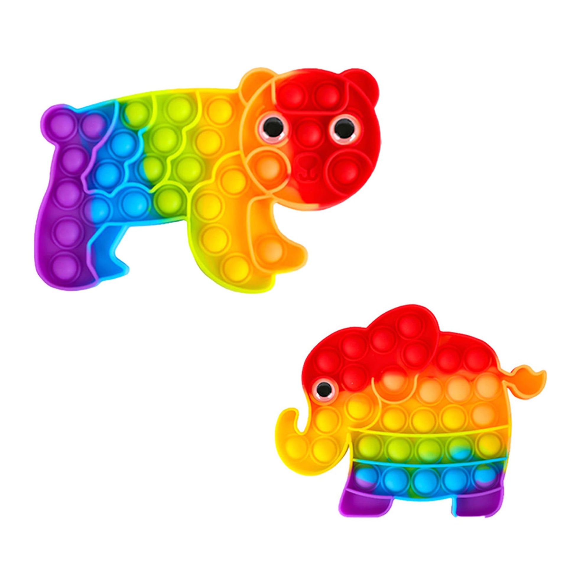 2 Packs Fidget Sensory Toys,Animals Push Bubble Toy For Kids,Rainbow Tiger Elephant Stress Reliever Squeeze Toys Set Educational