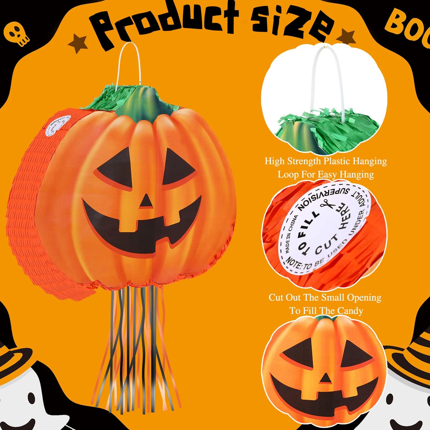 Aoriher Halloween Pumpkin Piata Pull String Pumpkin Piata with Stick and Blindfold Halloween Hanging Decoration Piata Mexican Pi