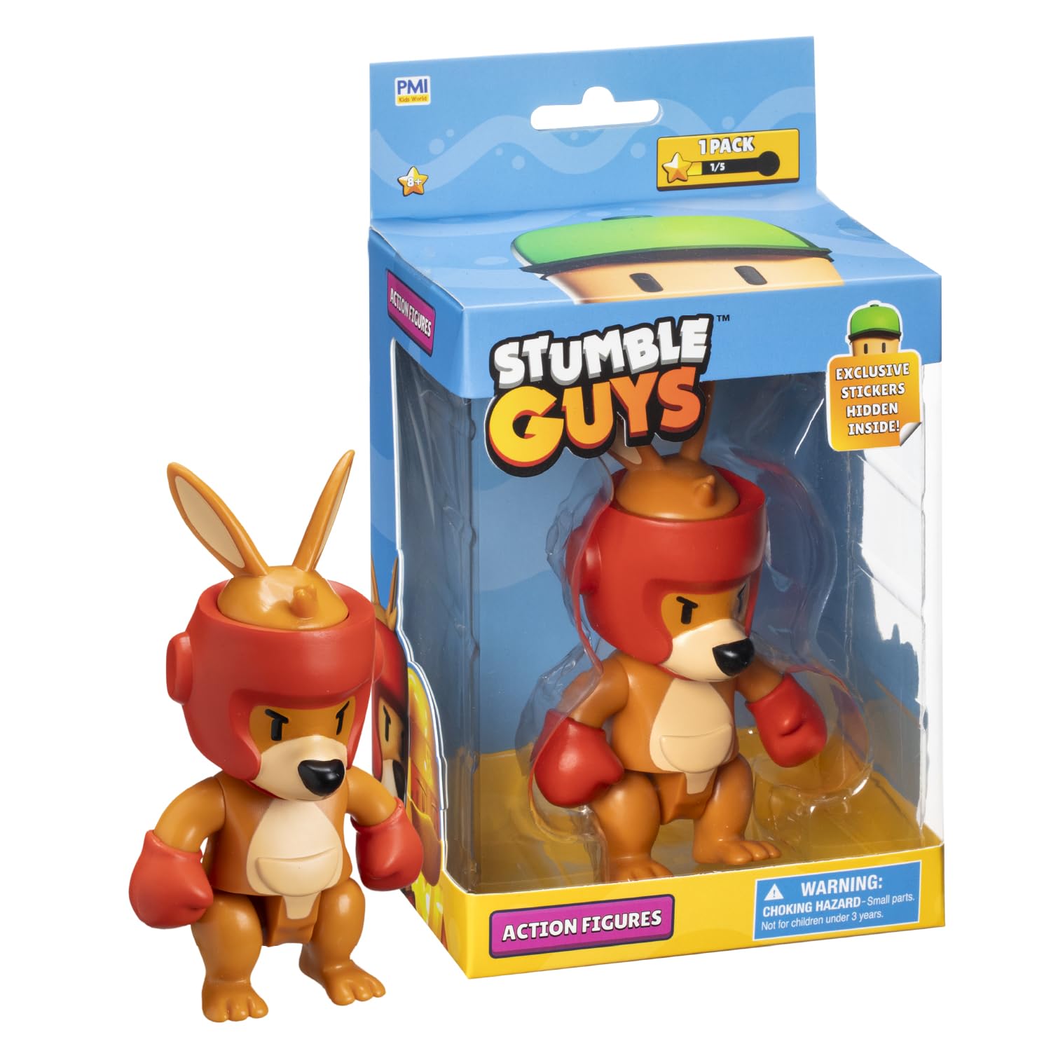Stumble Guys Series 2 | Articulated Action Figure - 4.5 Collectible Toy | 1-Pack Window Display Box with Hidden Stickers | 4 Unique Characters to Collect (Boxing Roo)