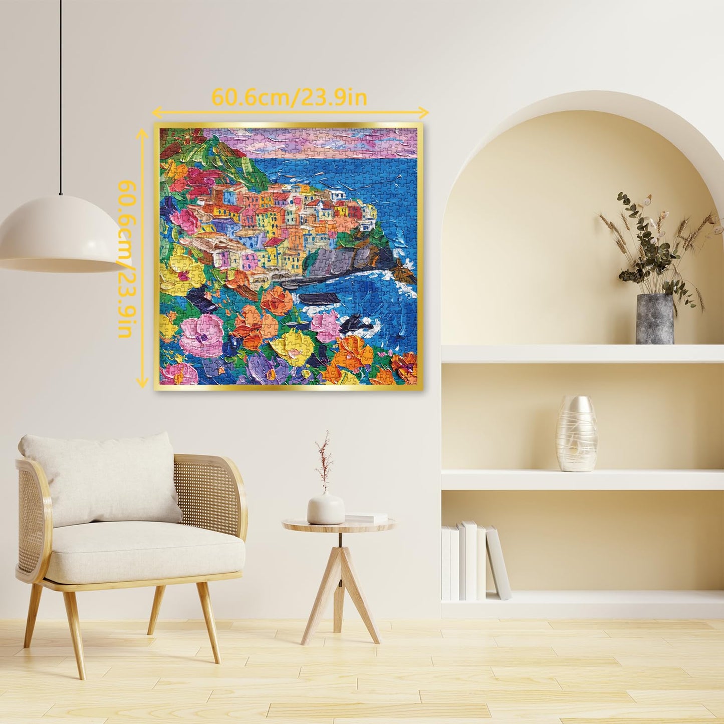Colorful Cinque Terre Puzzles For Adults 1000 Pieces, Painting Art Beach Ocean Jigsaw Puzzles, Beautiful Flower Landscape Floral