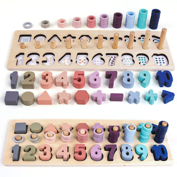 Qzmtoy Counting Shape Stacker Wooden Count Sort Stacking Tower With Wood Colorful Number Shape Math Blocks For Kids Preschool Ed