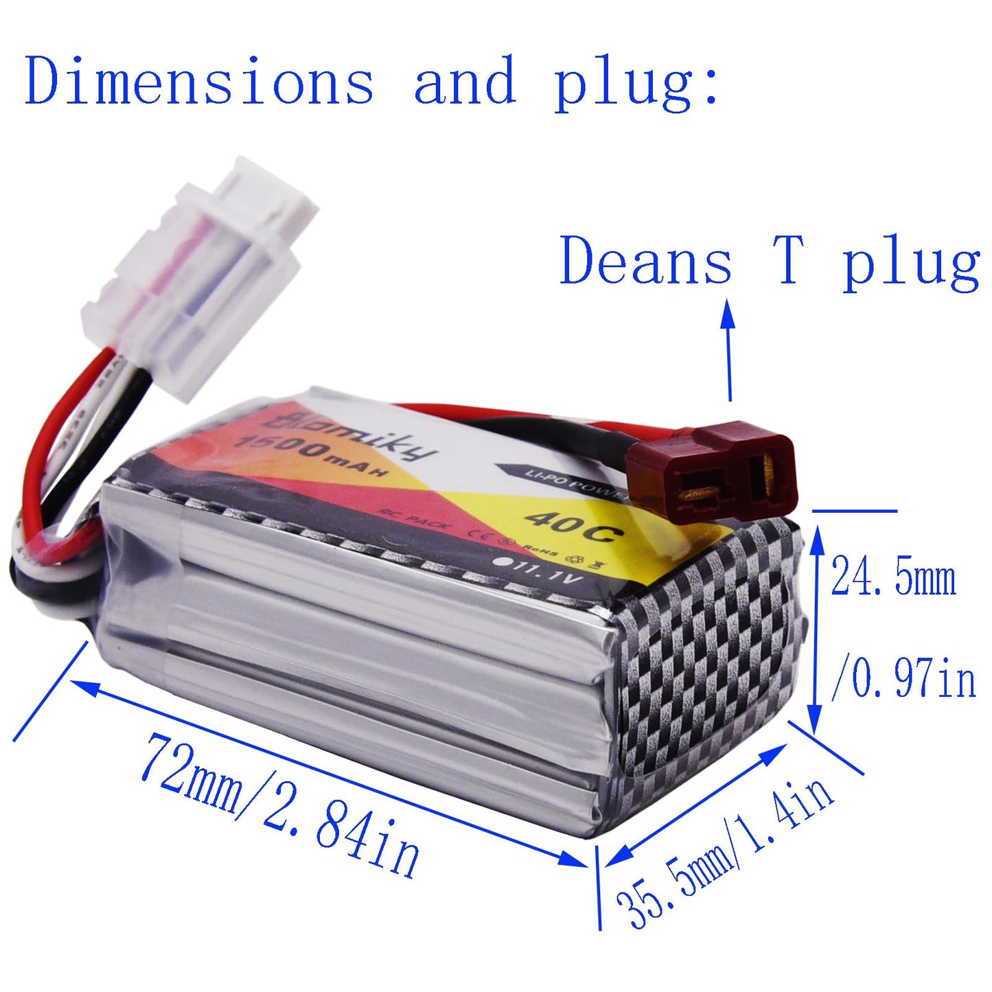 Blomiky 2 Pack 11.1V 1500mAh 35C Lipo Battery with Deans T Plug for RC Airplane, RC Helicopter, RC Car Truck, RC Boat and Quadco