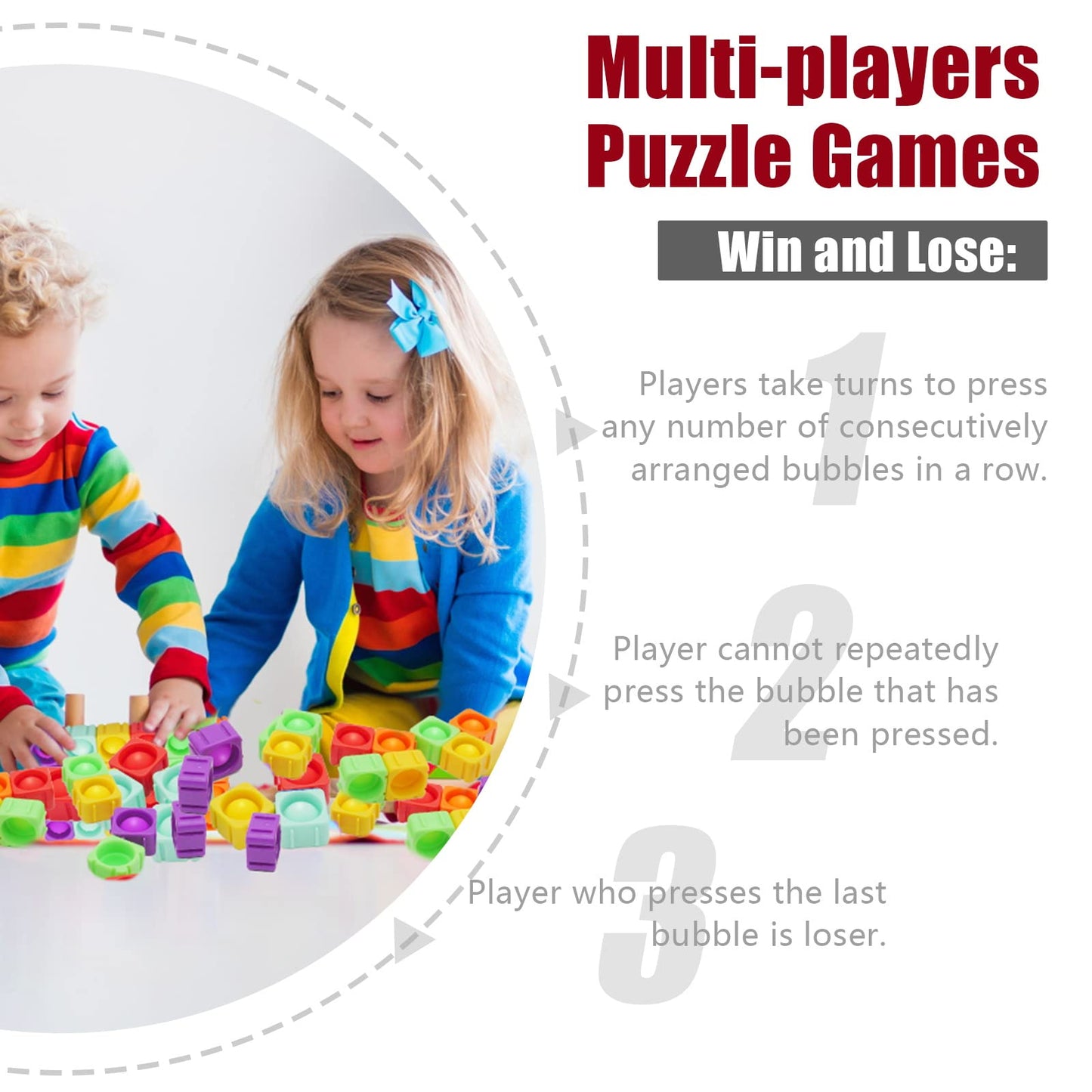 Pop Blocks Fidget Toys, Rainbow Silicone Popper Infinity Diy Building Blocks Cvc Words Learning Phonics Color Recognition Game A