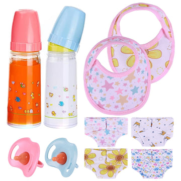 Babeside Baby Doll Accessories Set - 10 Pcs Including Bottles With Disappearing Milk, Pacifier, Bibs, Diapers - Pretend Play Fee