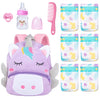 10 Pcs Reborn Baby Doll Diaper Bag Care and Feeding Set for 17-24 inches Reborn Dolls Newborn Baby Accessories with Unicorn Back