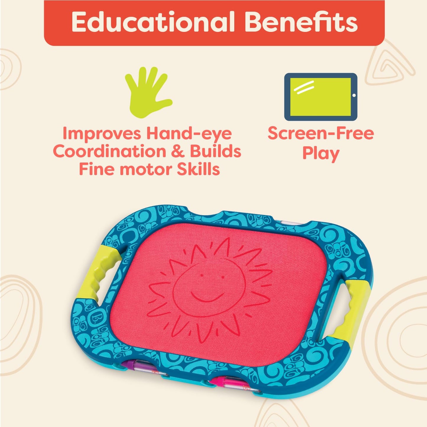 B. toys - Water Drawing Board - Portable Travel Toy - 4 Water Pens - Double-Sided Board for Toddlers, Kids - 18 Months + - Water