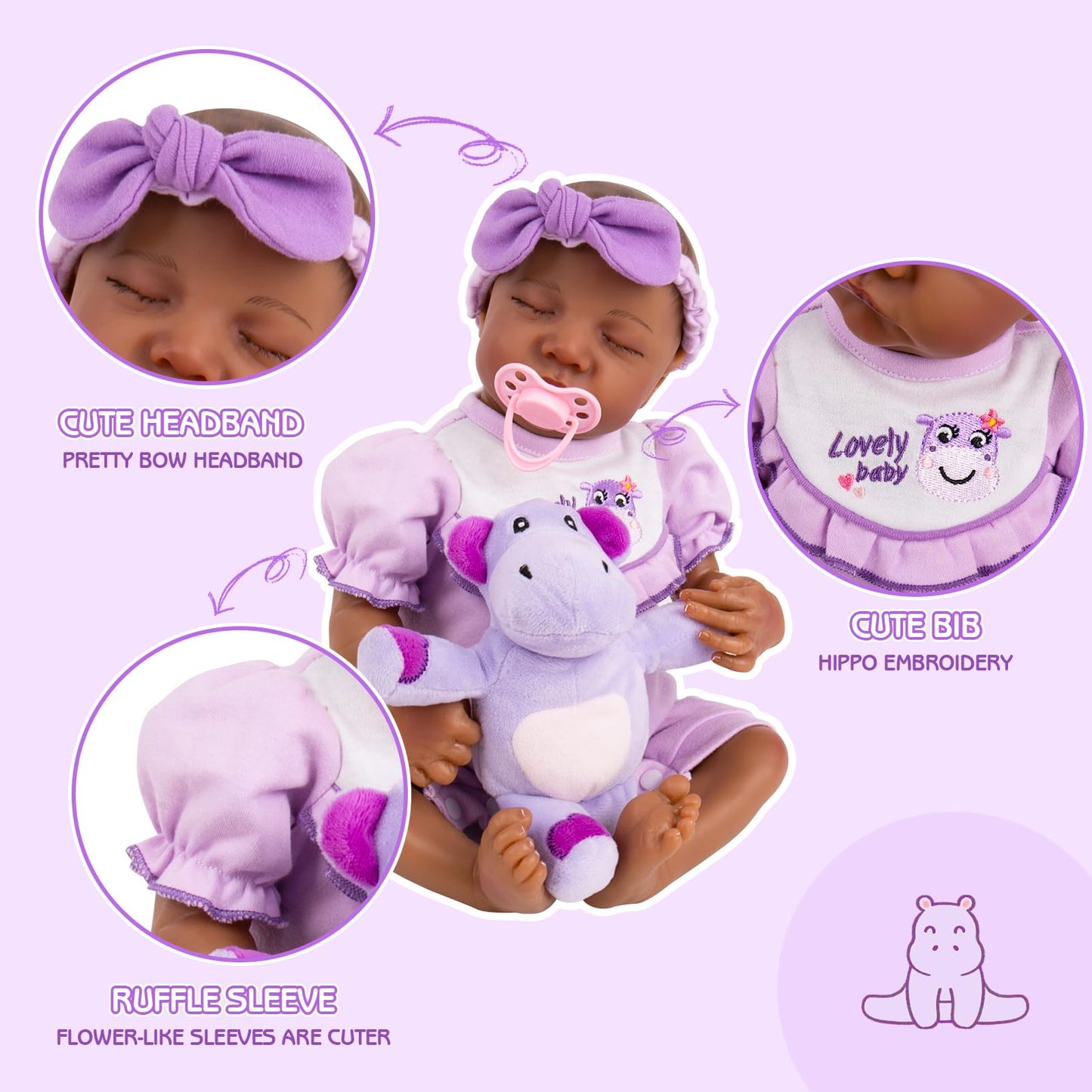 Aori 8 Pcs Reborn Baby Dolls Clothes With Bassinet For 16-18 Inch Baby Doll, Purple Carrier Bed And Baby Doll Clothes Accessorie