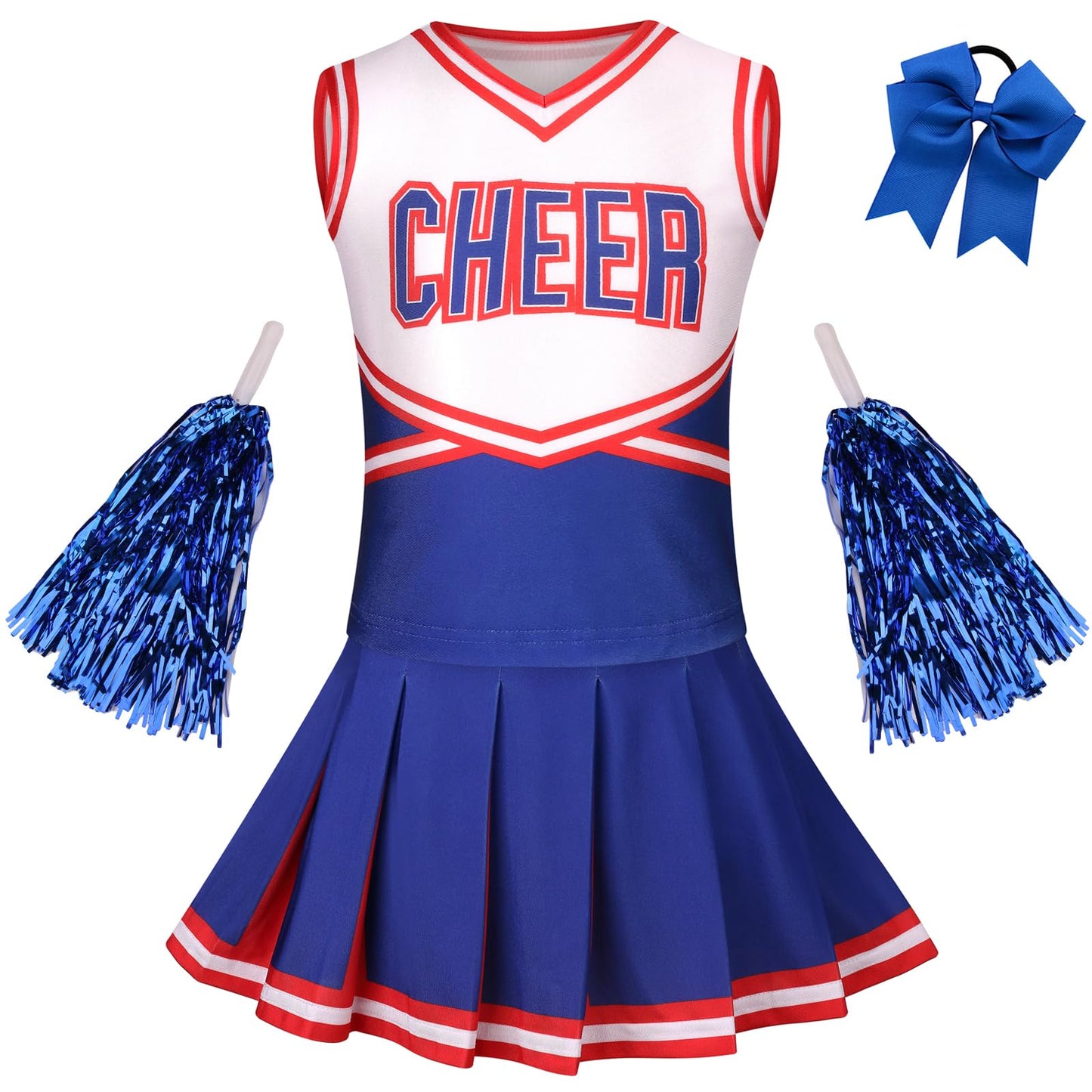 Grajtcin Girls Cheerleader Costume Kids Cheer Uniform Cheerleading Outfit Halloween Fancy Dress For 6-7 Years (130, Blue)