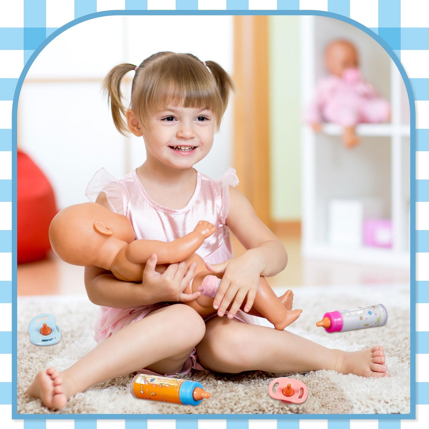 Seematn 7 Pcs Baby Doll Bottles Accessories Disappearing Doll Feeding Set Milk and Juice Bottles with Toy Pacifier Baby Bottle T