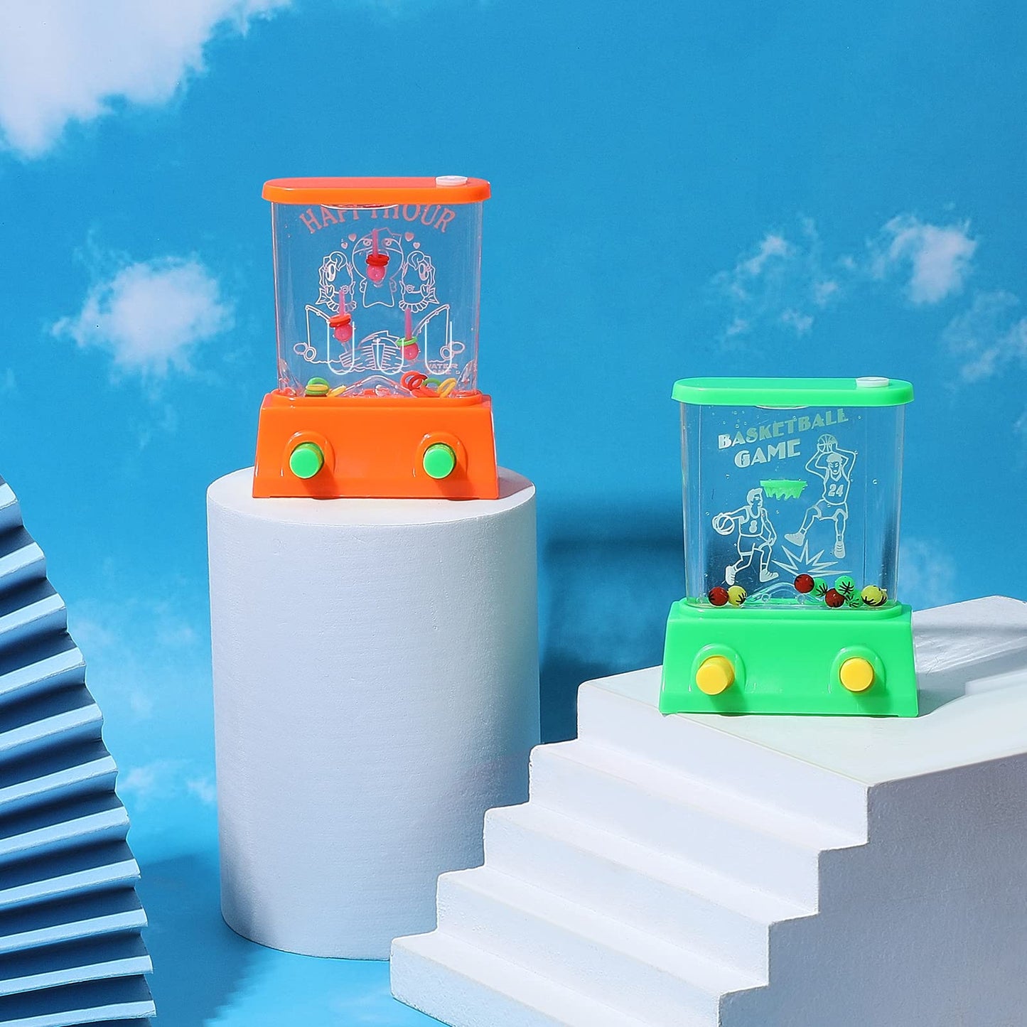 Lewtemi 32 Pcs Handheld Water Game Arcade Water Ring Mini Basketball Flower Toss Rings Handheld Fish Water Game 90S Toys Mini Re