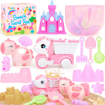 Tagitary Beach Toy Unicorn Sand Toys For Kids,Sand Castle Toys For Beach With Mesh Bag,Sand Shovels,Castle Sand Kits,Sifters,Uni