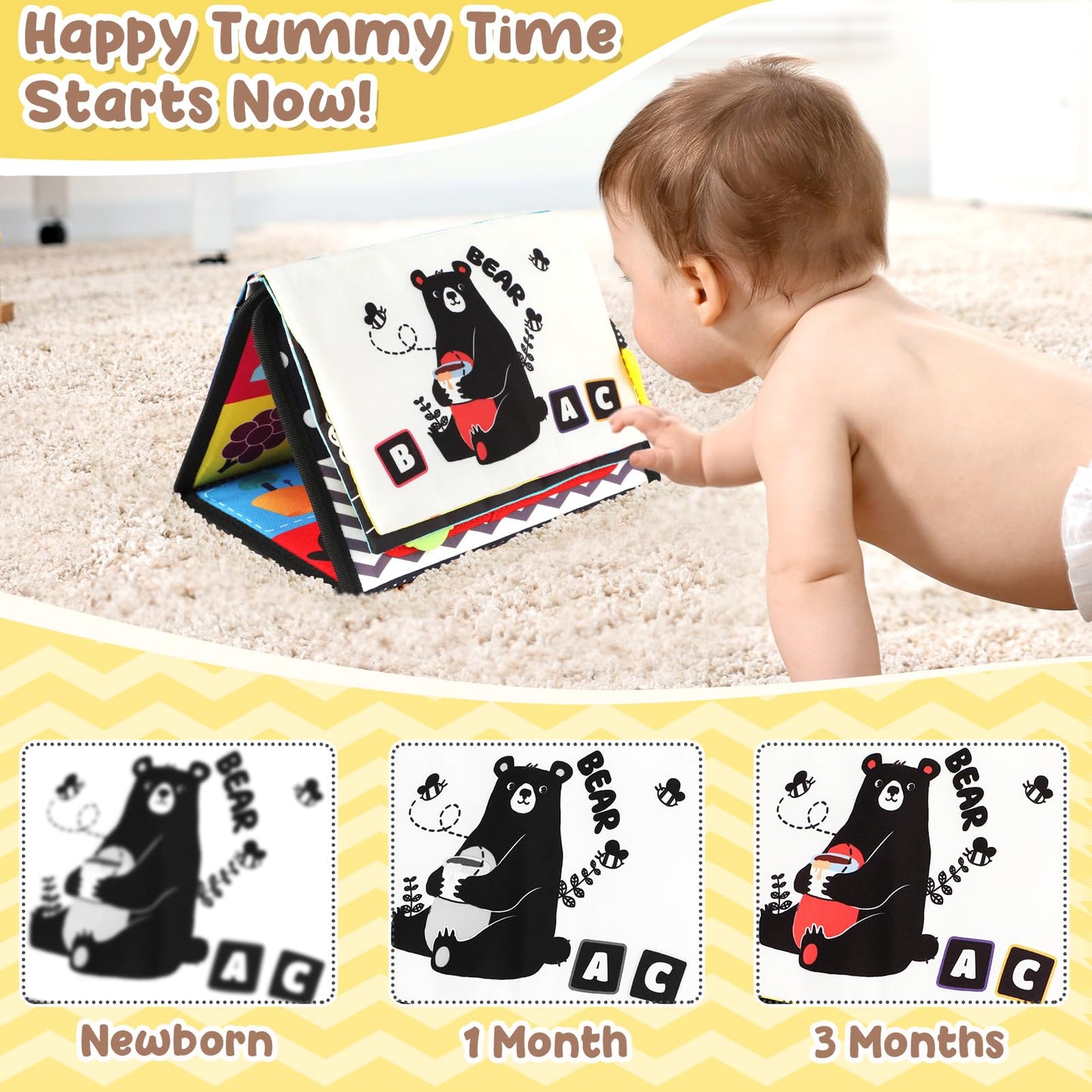 Urmywo Tummy Time Toy - Black And White High Contrast Baby Toys For Newborn - Baby Visual Stimulation Mirror - Montessori Sensory Crinkle Toy For Infant 0-3-6-12 Months - Easter Basket Stuffers Gift
