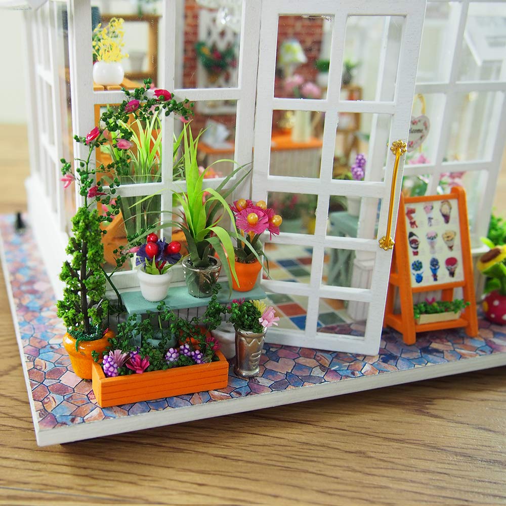 Gudoqi Diy Miniature Dollhouse Kit, Tiny House Kit With Music, Miniature House Kit 1:24 Scale, Great Handmade Crafts Gift For Birthday Easter, Beautiful Flower Shop