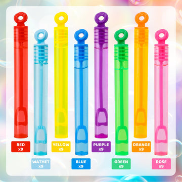 Roberly 72Pcs Mini Bubble Wands Party Favors For Kids, Assortment 8 Color Fun Bulk Bubble Maker For Girls Boys Birthday Party Treats Carnival Game Classroom Prizes Bath Time Outdoor Summer Toy