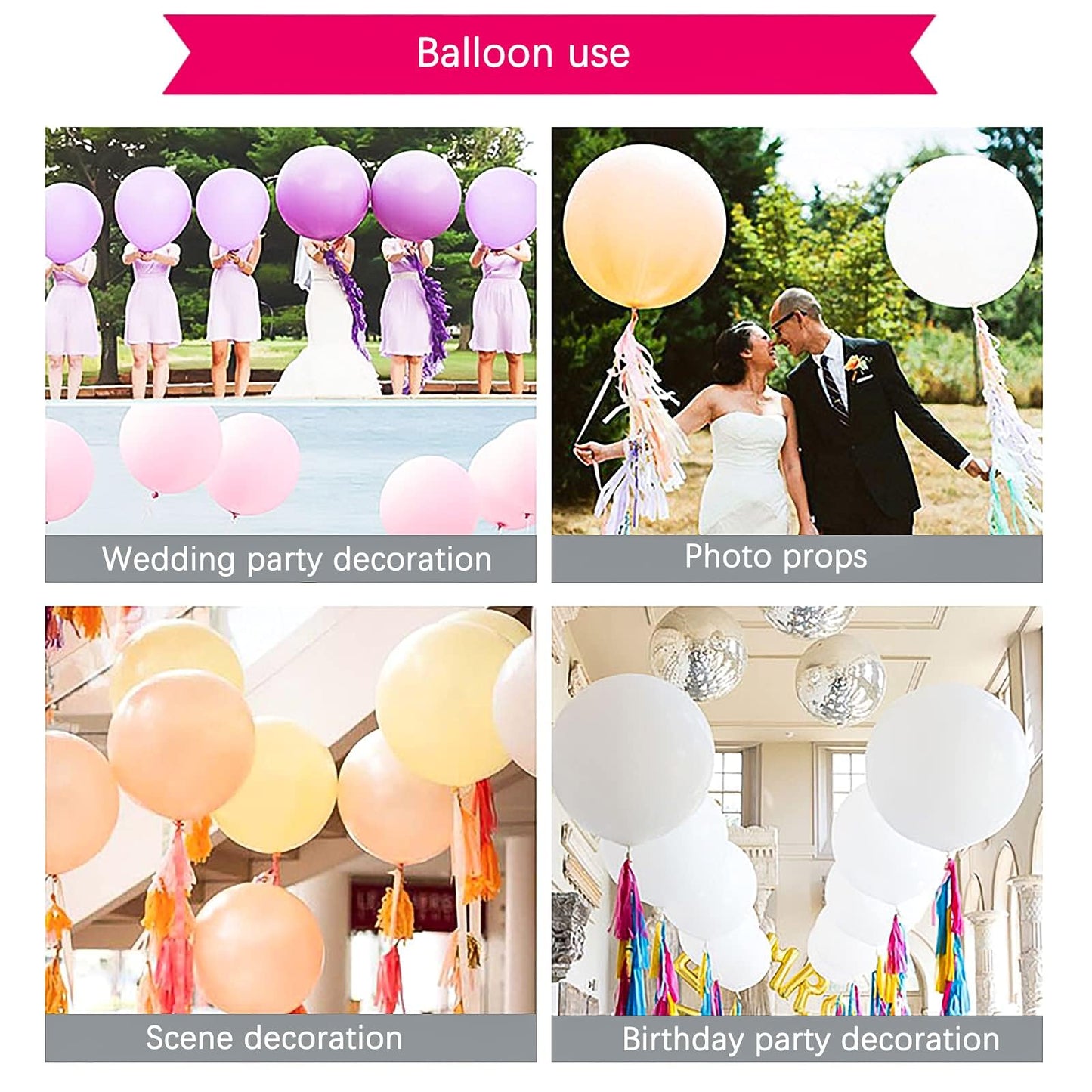 24 Inch Big Round Balloons 7Pcs Thick Giant Balloons For Photo Shoot Wedding Baby Shower Birthday Party Decorations(Purple)