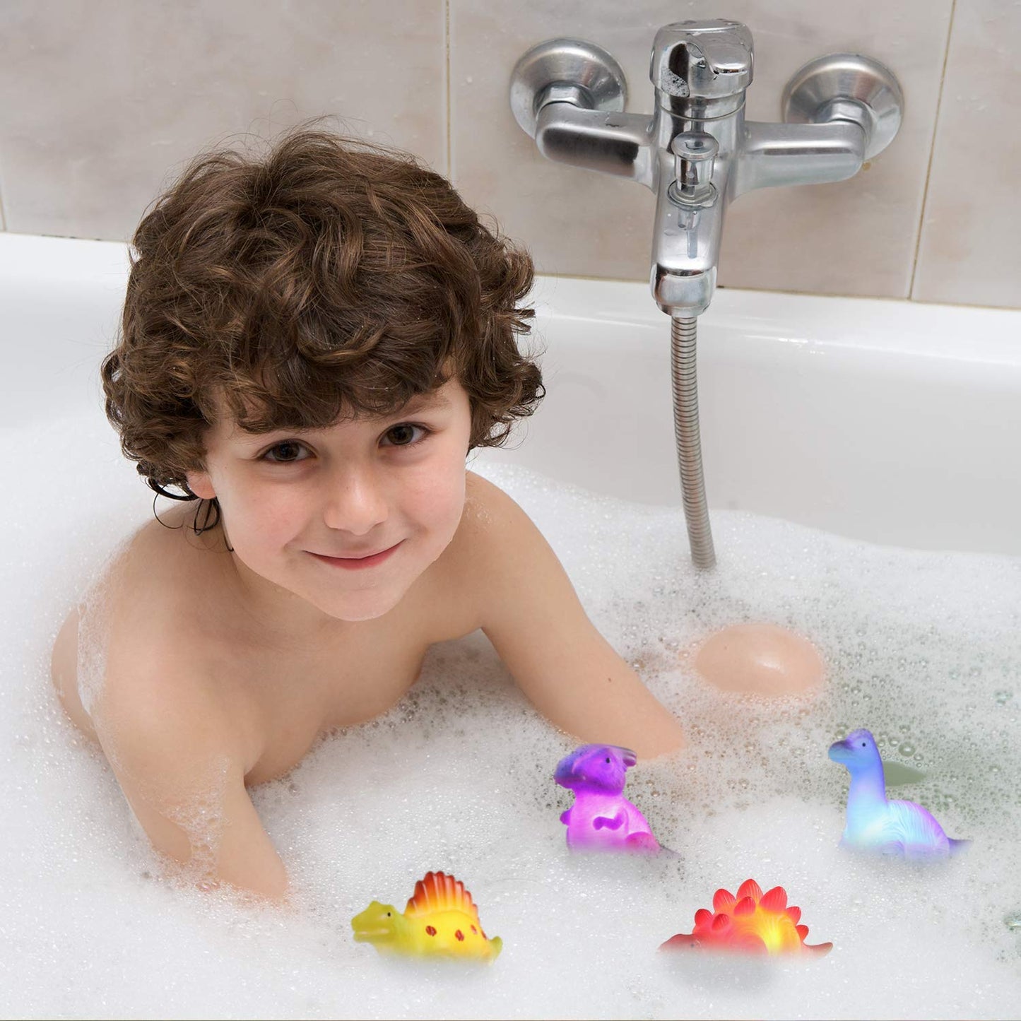 MAPIXO Light-Up Floating Dinosaur Bath Toys Set, Multicolored, Small, Rubber, Ideal for Baby Toddler Birthday and Holiday Gifts