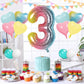 Biapian 40 Inch Rainbow Number 3 Balloons, 7Pcs Large Gradient Number 3 Birthday Balloons With Pink Blue Yellow Foil Heart Shape