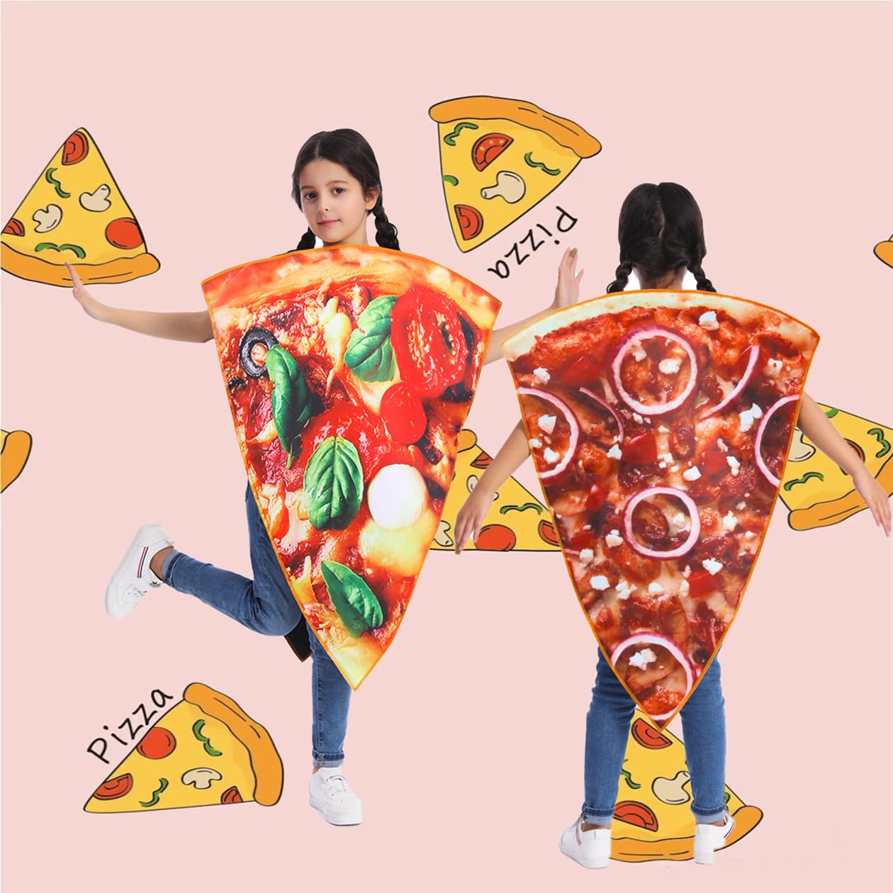 Dsplay Pizza Costume Kids Role Play Fun Food Slice Pizza Jumpsuit (4-10 Years)