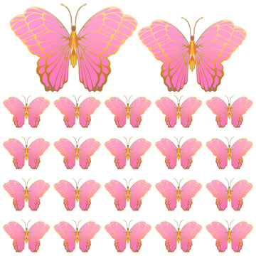 Wettarn 20 Pcs Butterfly Centerpieces For Tables Butterfly Party Decorations 3D Golden Butterfly Table Toppers Centerpiece For Girl Party Birthday Baby Shower (Pink,12 X 9 In,10 X 7 In)