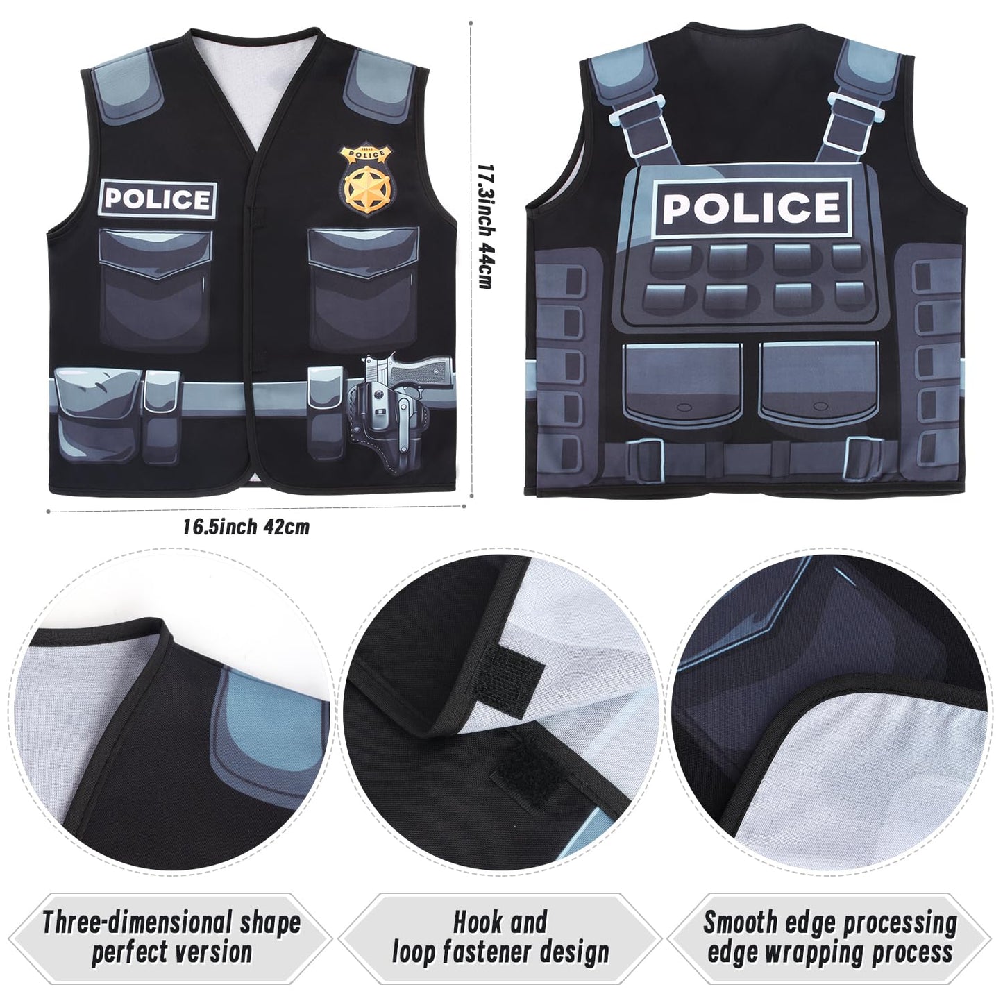 Kyson 8Pcs Police Costume Kit For Boys Police Officer Cop Dress Up Accessories Halloween Career Day (Black)