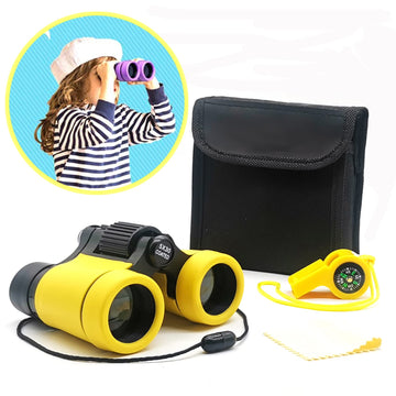 Kid Binoculars Best Gifts For 3-12 Years Boys Girls High-Resolution Optics Shockproof Mini Compact Binocuolar Toys Folding Small Telescope For Bird Watching Camping Outdoor Play (Yellow)