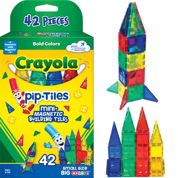 Createon Crayola Mini Magnetic Pip-Tiles, Building Set For Kids, Magnetic Building Toys For Kids, Stem Travel Toys For Boys And Girls Ages 3+, 42-Piece Set (Bold)