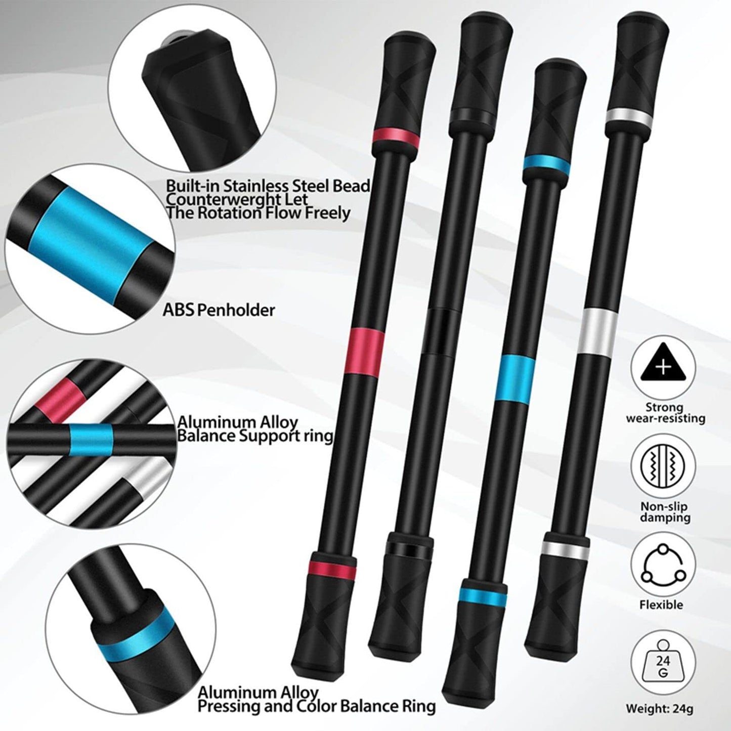 Ayxxzjd 4 Pieces Pen Spinning Spinner Gaming Pen Spinning Mod Gaming Flying Finger Rotating For Kids Adults Office Supplies With