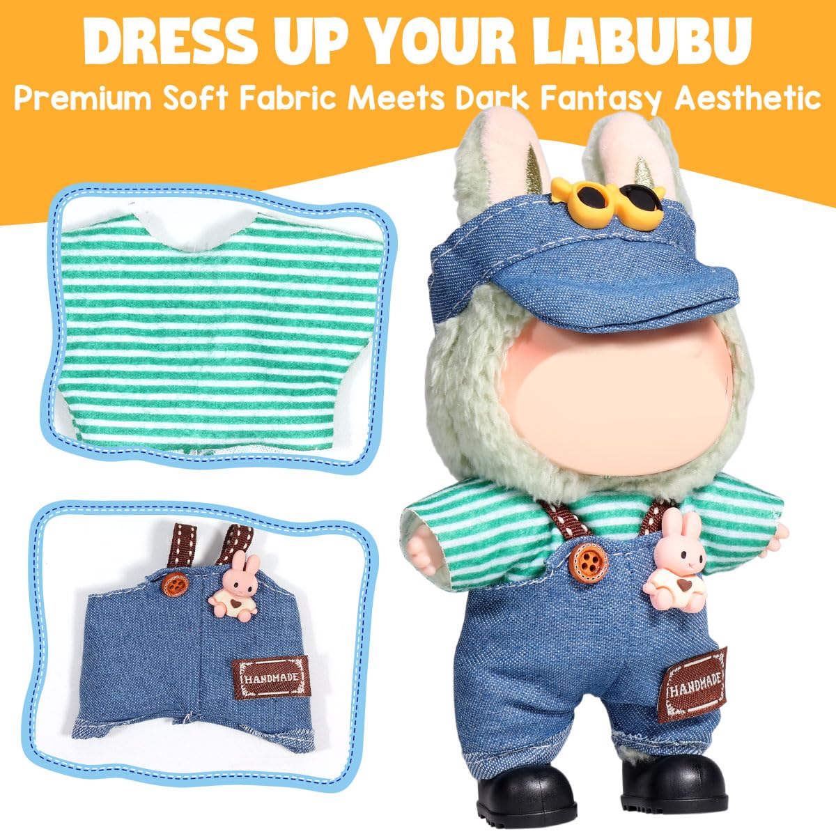 AICase for Labubu Clothes/for Labubu Outfits Clothes Set for 17cm Lububu Doll 3 Piece Set Hat Clothing for LA BUBU  Boys and Girls Stylish Adorable Dolls Clothes Accessories (No Doll)_05