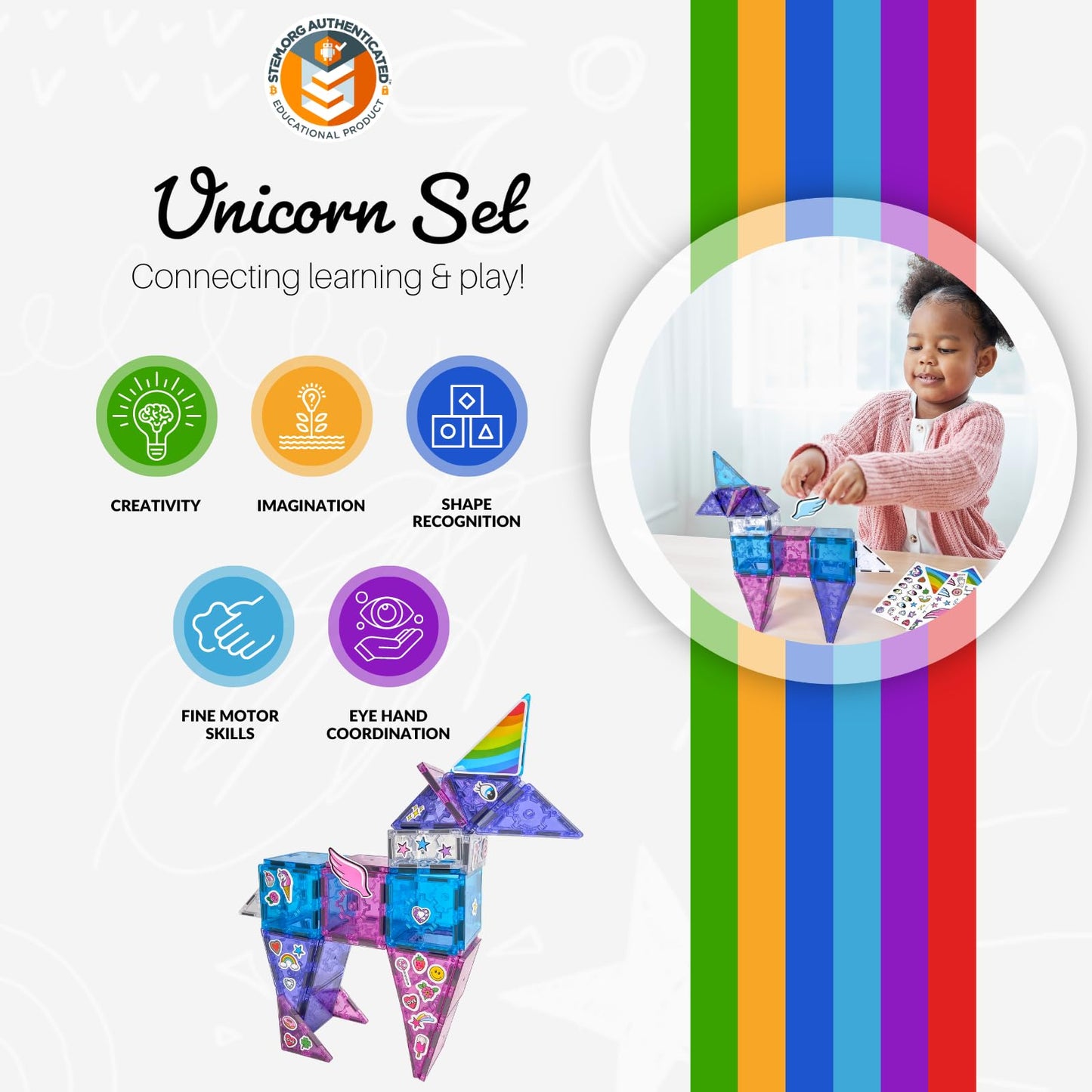 Tytan Tiles Ultimate Unicorn Magnetic Tiles Building Set, Adorable Kids Stem Toy, Creative Play, Shape & Pattern Recognition, Fi