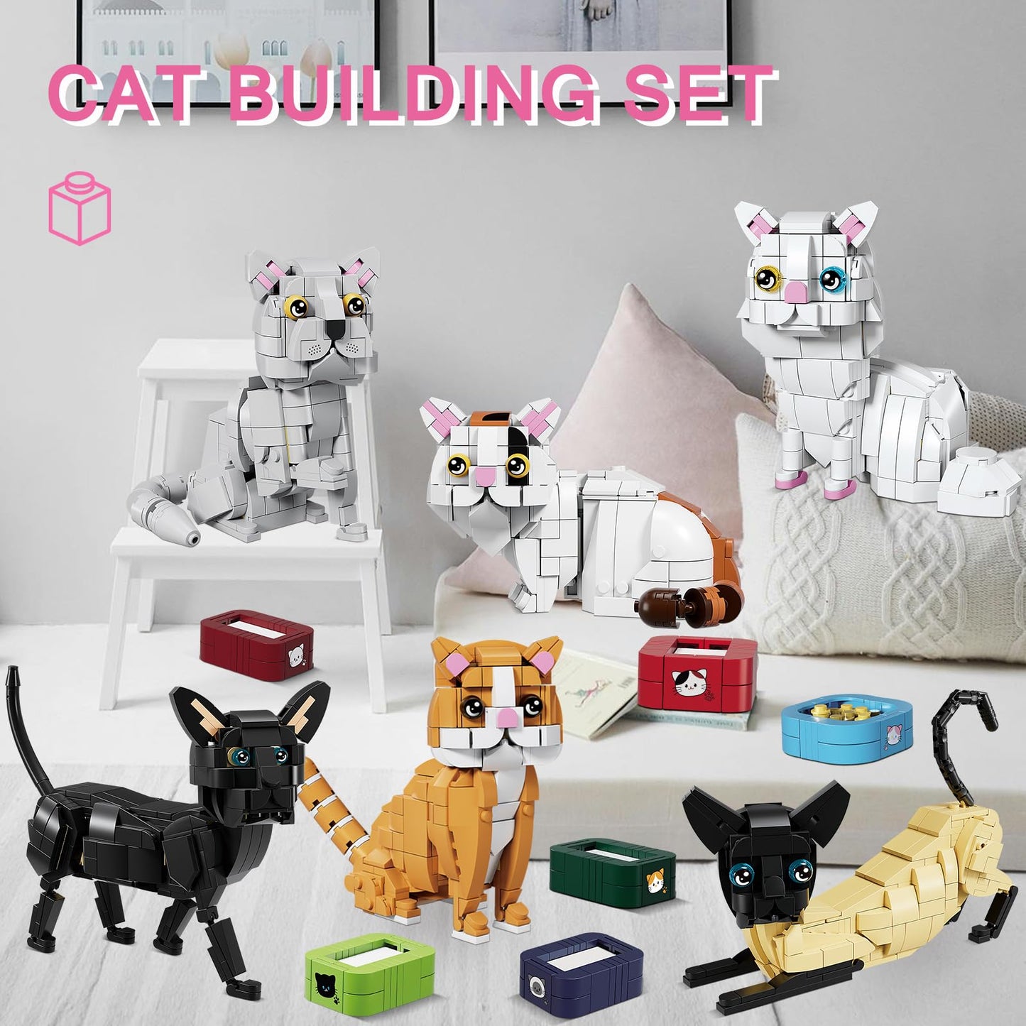 Kazi Cat Building Toy Set,Cat Gift Idea For Animal-Lovers,Cat Sets For Boys And Girls Age 8-12,Persian Cat Buildable Toys For Ki