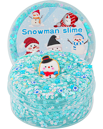 Snowman Glitter Blue & White Sequins Slime - Good Stretchy Crunchy Sensory Toy, Party Favors for Kids, Girls & Boys Gifts for Bi