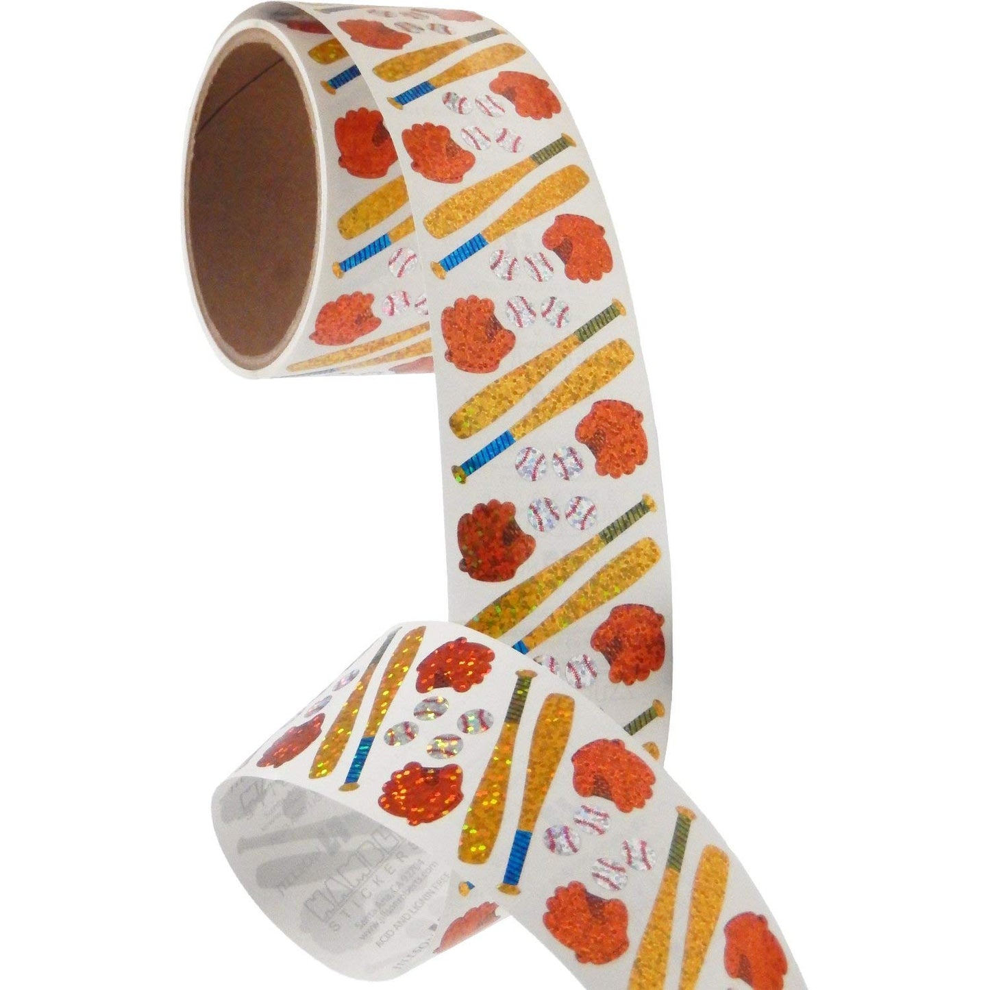 JILLSON & ROBERTS Bulk Roll Prismatic Stickers, Mini Baseball (100 Repeats)
