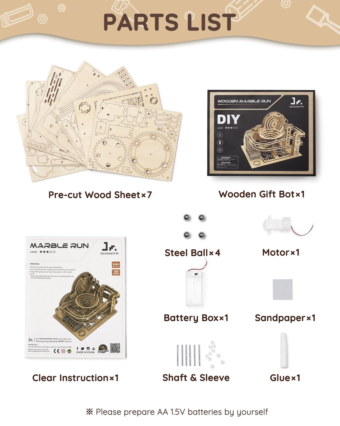 Sainsmart Jr. 3D Wooden Puzzles For Adults, Marble Run Wood To Build, Mechanical Model Building Kit, Diy Gift For Aged 14+, Roller Coaster