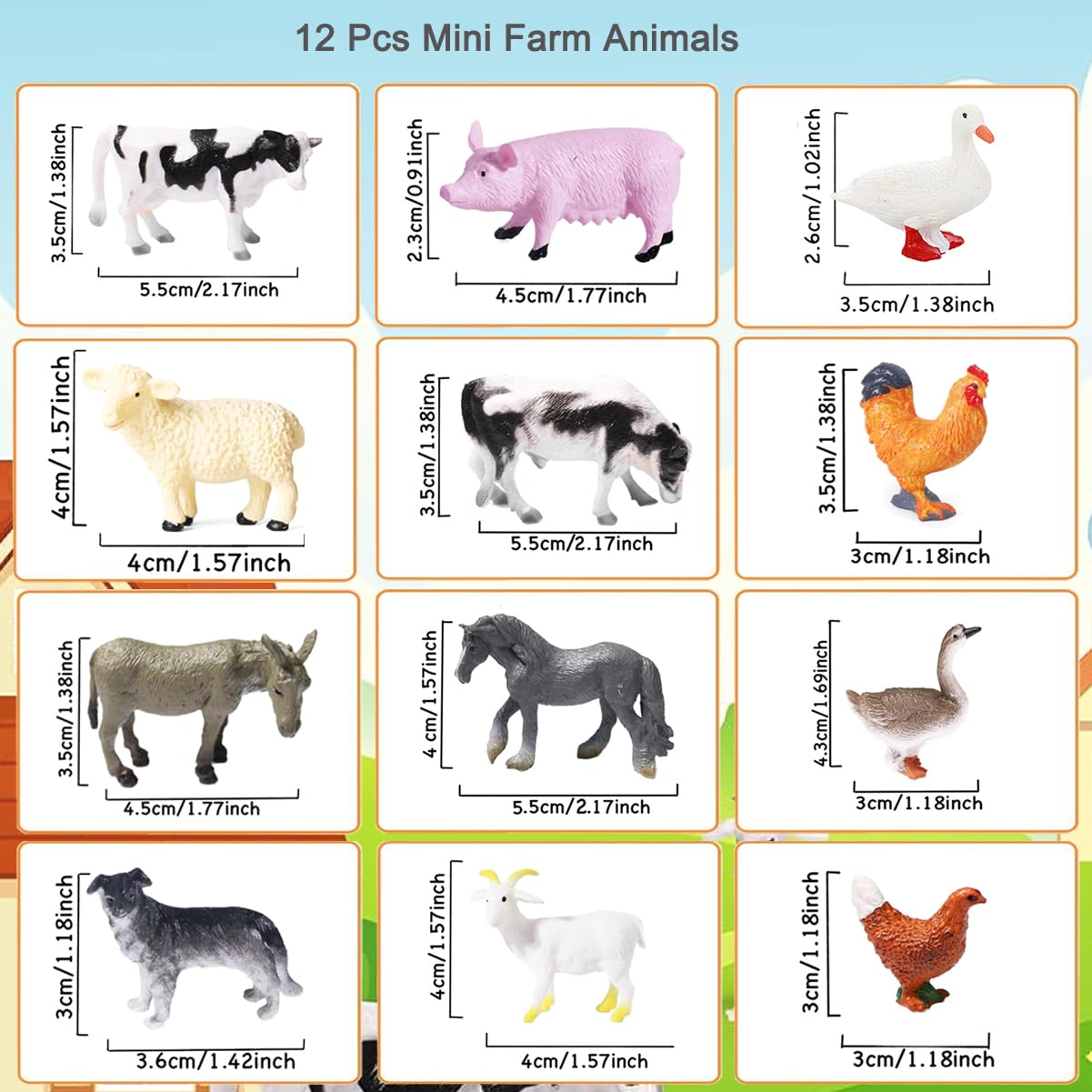 Ruson 12 Pcs Farm Animals Figures Toys, Realistic Mini Farm Barn Animal Figurines Cake Topper Toy Set Christmas Birthday Easter Egg Gift Party Supplies For Kids Toddlers