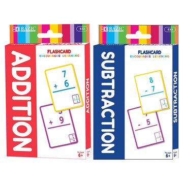 Bazic Addition & Subtraction Flash Cards, Number Math Calculation Card Game Education Training Learning Practice Activities (36/Pack), Set Of 2-Pack