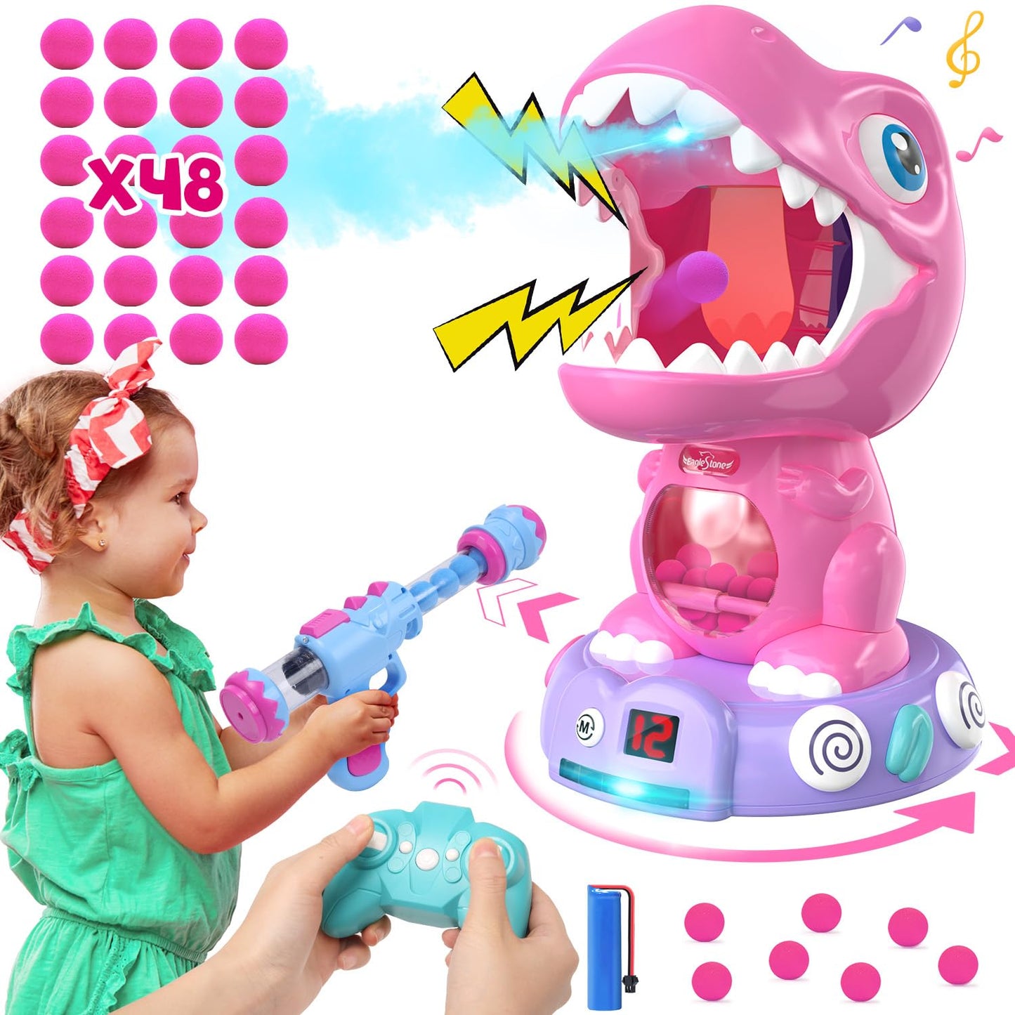 Eaglestone Remote Control Dinosaur Shooting Toys For Boys &Girls, Electronic Moveable Shoot Game With Spay, Auto Scoring, Light & Sounds,Party Favors, Carnival Games,Toys For Kids 3 4 5 6 7 8 Year Old