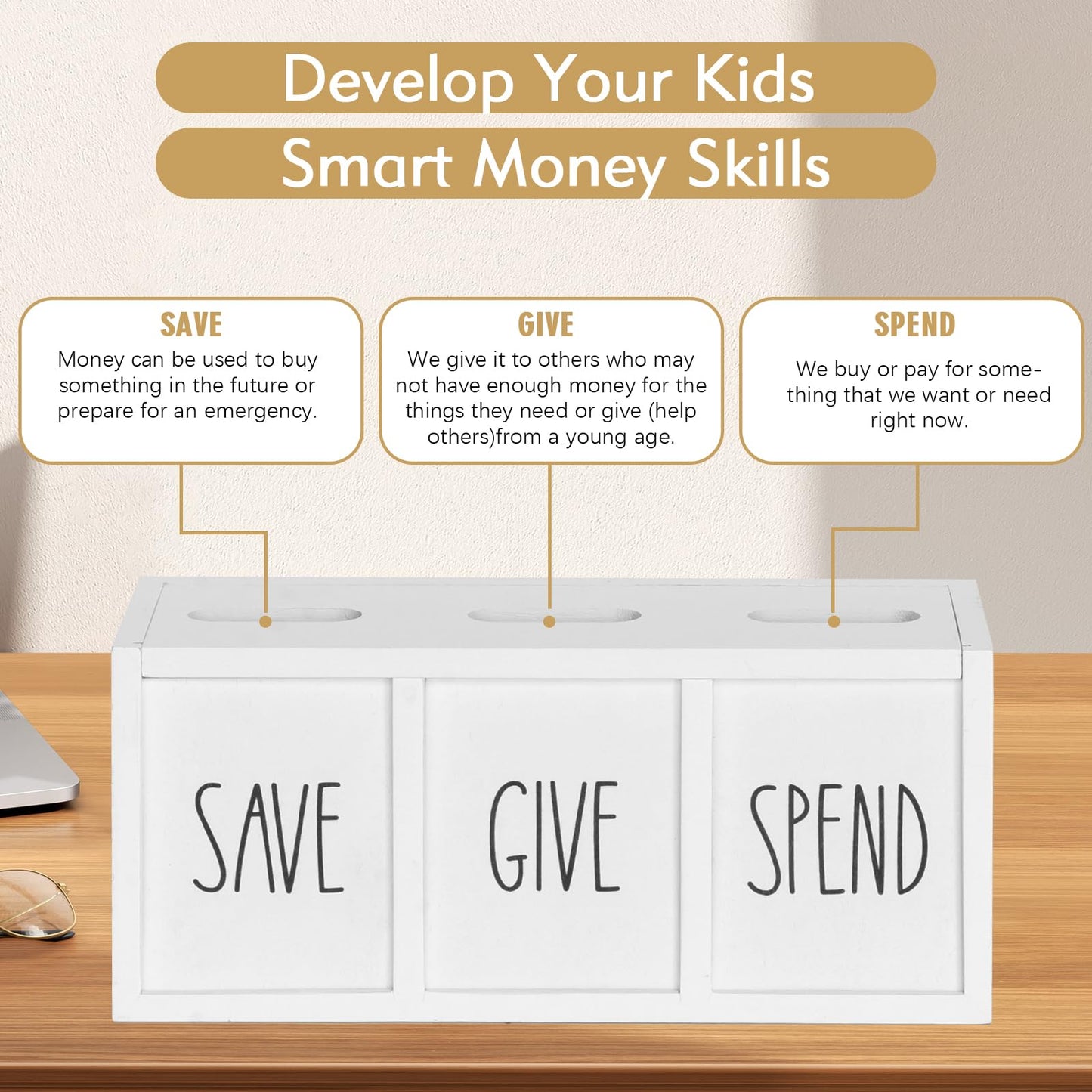 Piggy Bank For Kids, Saving Box For Adults For Bills And Coins, Money Box For Cash, Wood Money Saving Box For Boys And Grils,Giv