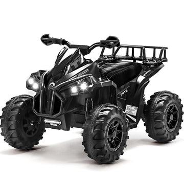 Soar Remote Control Four Wheeler For Kids - Electirc Toddler 4 Wheeler For Kids 3-6, Ride On Atv 12V Battery Powered, Kids Quad With Led Lights, Music, High Low Speed, Usb/Tf, Treaded Tires, Black