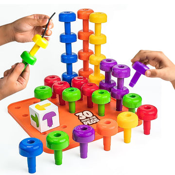 Skoolzy Toddler Peg Board - 34 Pc Stacking Toys For Toddlers 2-4 Years - Foam Peg Board With Lacing String & Storage Bag - Toddler Stacking Toys Peg Board Toys For Toddler Boy Toys Age 2-3