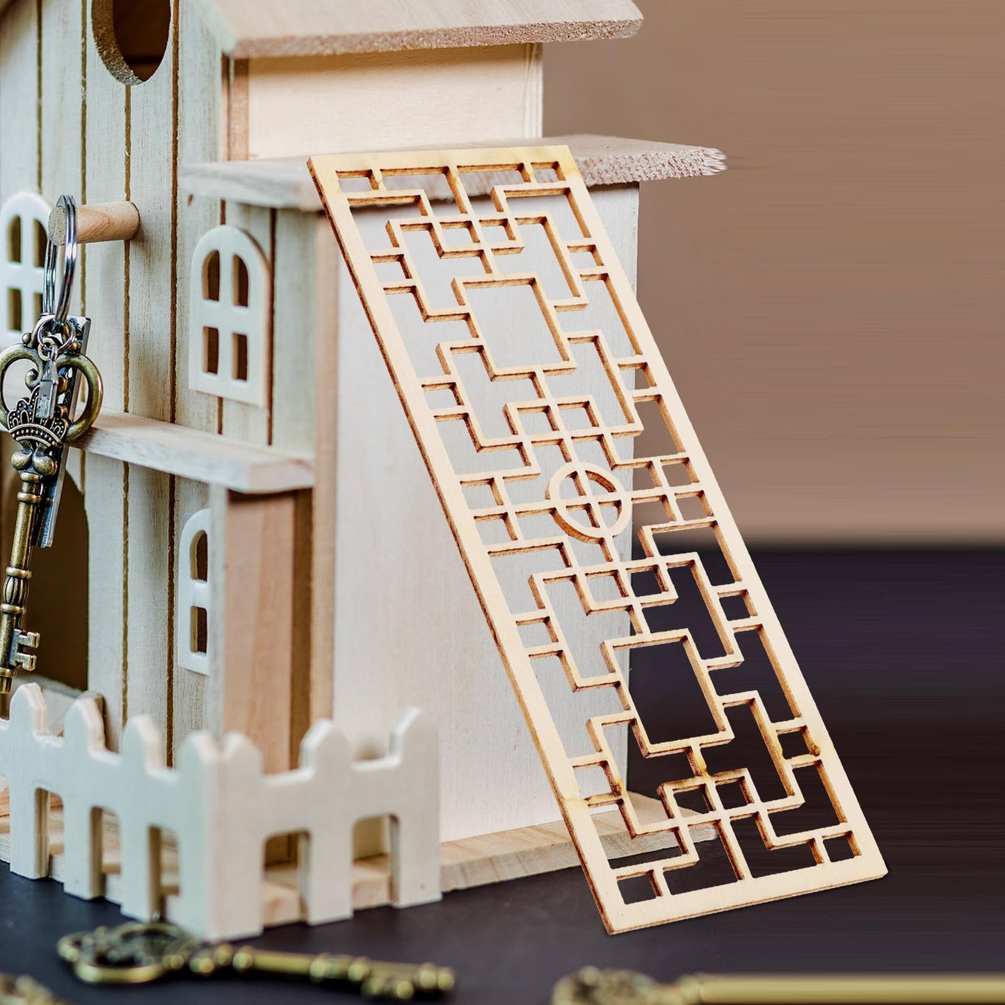 4Pcs Miniature Dollhouse Furniture, Chinese Style Wood Screen Model, Decorative Mini House Screen For Dollhouse Living Room, Ret