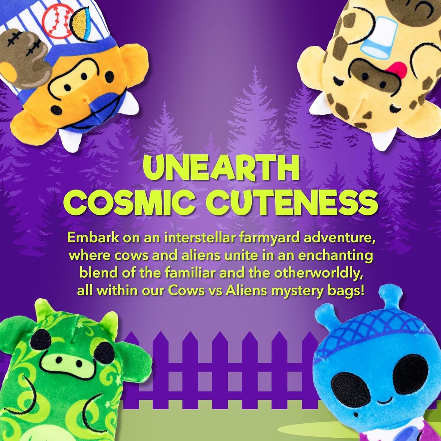Cows Vs Aliens 2 Pack | Mystery Bags For Boys & For Girls | Alien & Cow Plush | Collectible Stocking Stuffer | Mystery 2Pk.