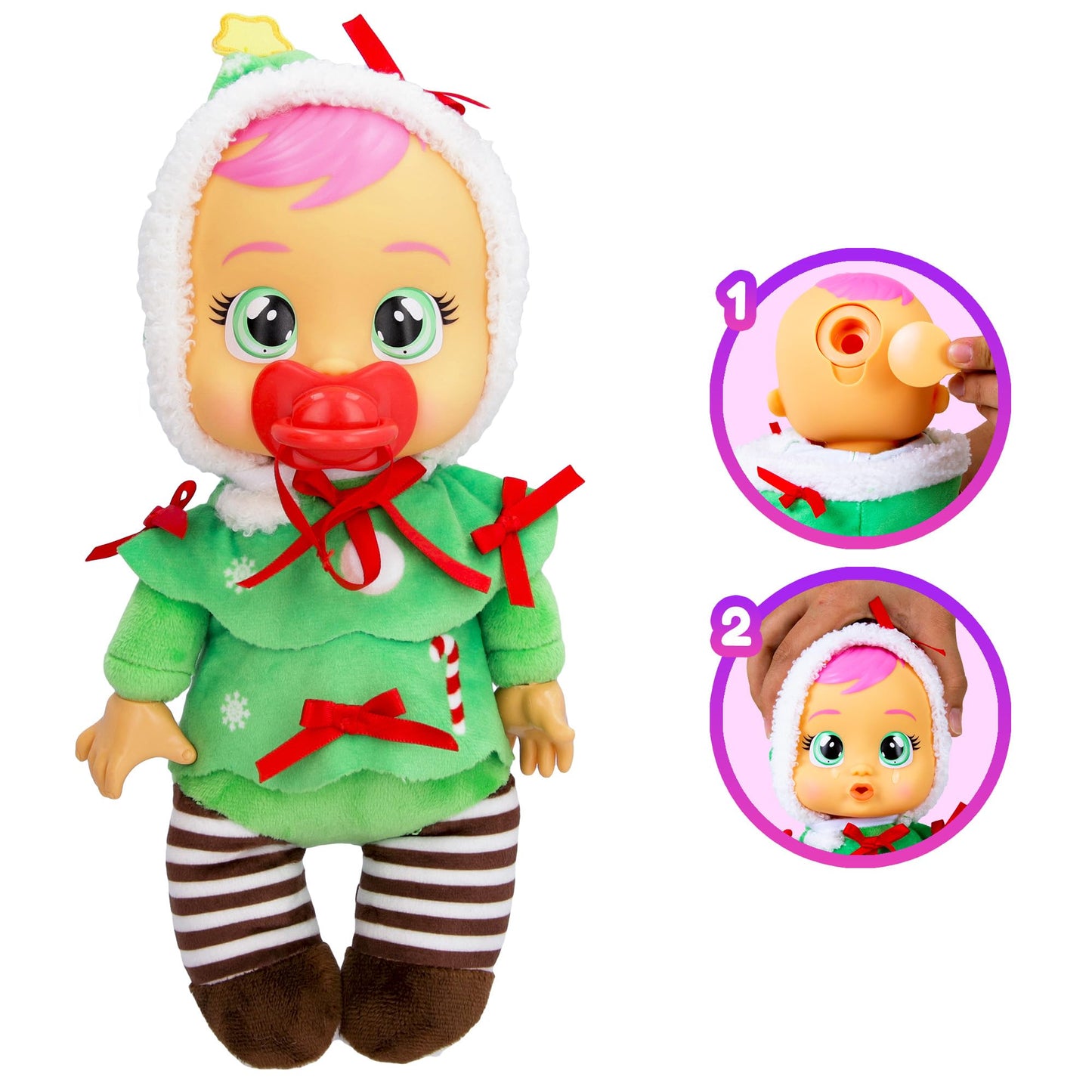 Cry Babies Tiny Cuddles Christmas Noelle - 9' Baby Dolls, Cries Real Tears, Red And Green Christmas Tree Themed Pajamas
