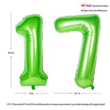 Number Balloons 40 Inch Green Birthday Party Decorations 17St Digital Jumbo Helium Foil Mylar Balloon