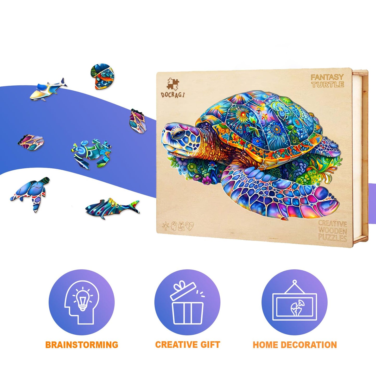 Wooden Turtle Puzzles - Unique Shaped Wooden Jigsaw Puzzles For Adults And Kids - Fantasy Turtle Wooden Puzzles - Christmas Birt