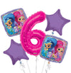 Shimmer and Shine Balloon Bouquet 6th Birthday 5 pcs - Party Supplies