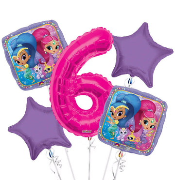 Shimmer and Shine Balloon Bouquet 6th Birthday 5 pcs - Party Supplies