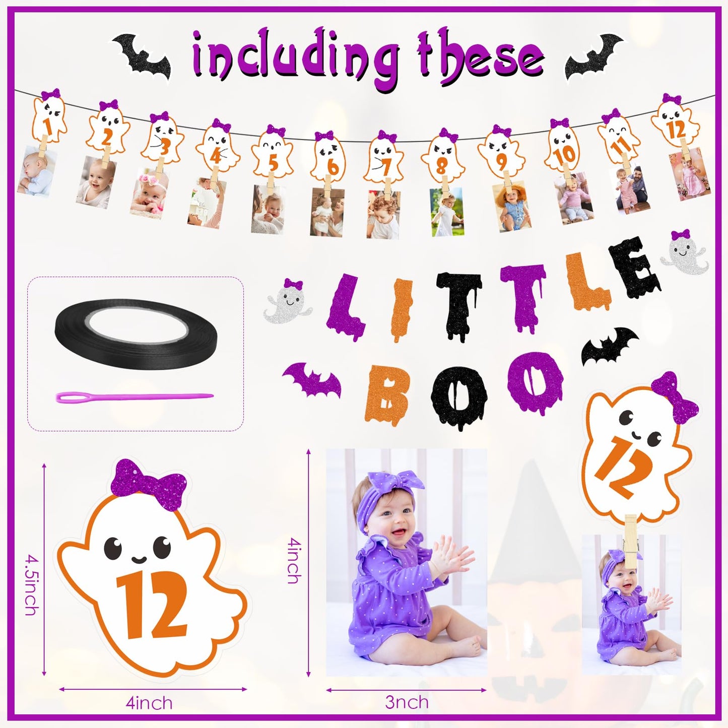 Halloween Ghost 1St Birthday Photo Banner Baby Ghost Birthday Photo Banner For Newborn To 12 Months Milestone Photograph Bunting