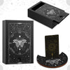 Wooden Tarot Card Case And Wooden Tarot Card Stand Holder, Tarot Cards Box Fortune Telling Trinket Keepsake Box With Pendulum Board Moon Shape Tarot Card Altar Display Stand For Witch (Stylish Style)