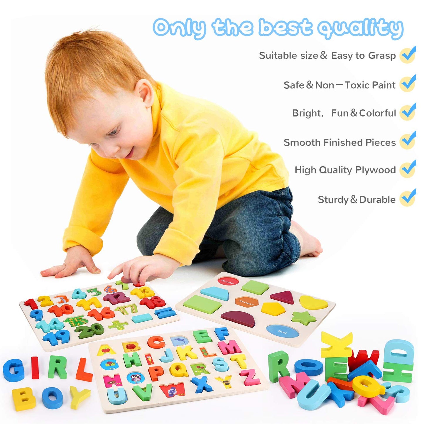 Wooden Puzzles for Toddlers  Kesletney Wooden Alphabet Number Shape Learning Puzzles for Kids  3 in 1 Montessori Preschool Educational Toys for Boys Girls Ages 3 4 5 Years Old